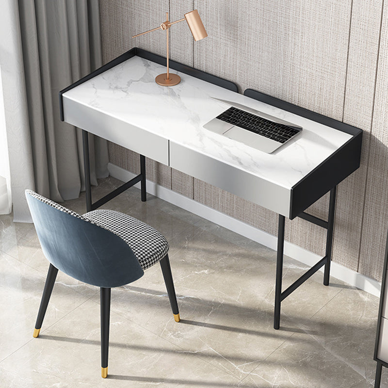 Stone Rectangular Office Desk Modern 29.53" Tall Writing Desk with 2 Drawers