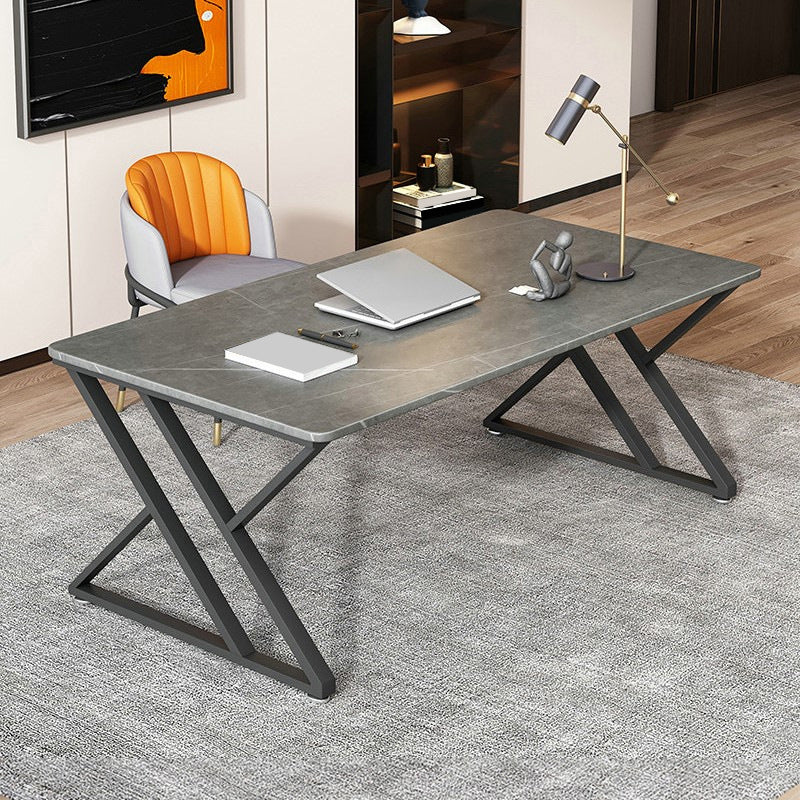 Rectangular Shaped Office Desk Reversible Grey Writing Desk for Office