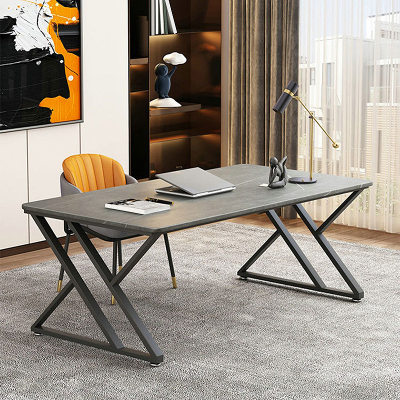 Rectangular Shaped Office Desk Reversible Grey Writing Desk for Office