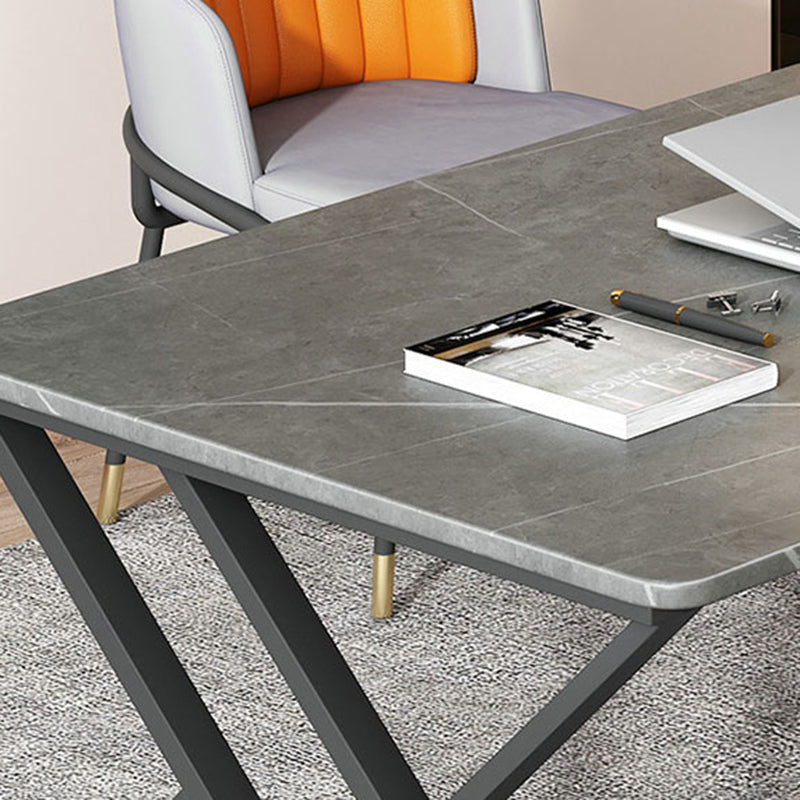 Rectangular Shaped Office Desk Reversible Grey Writing Desk for Office