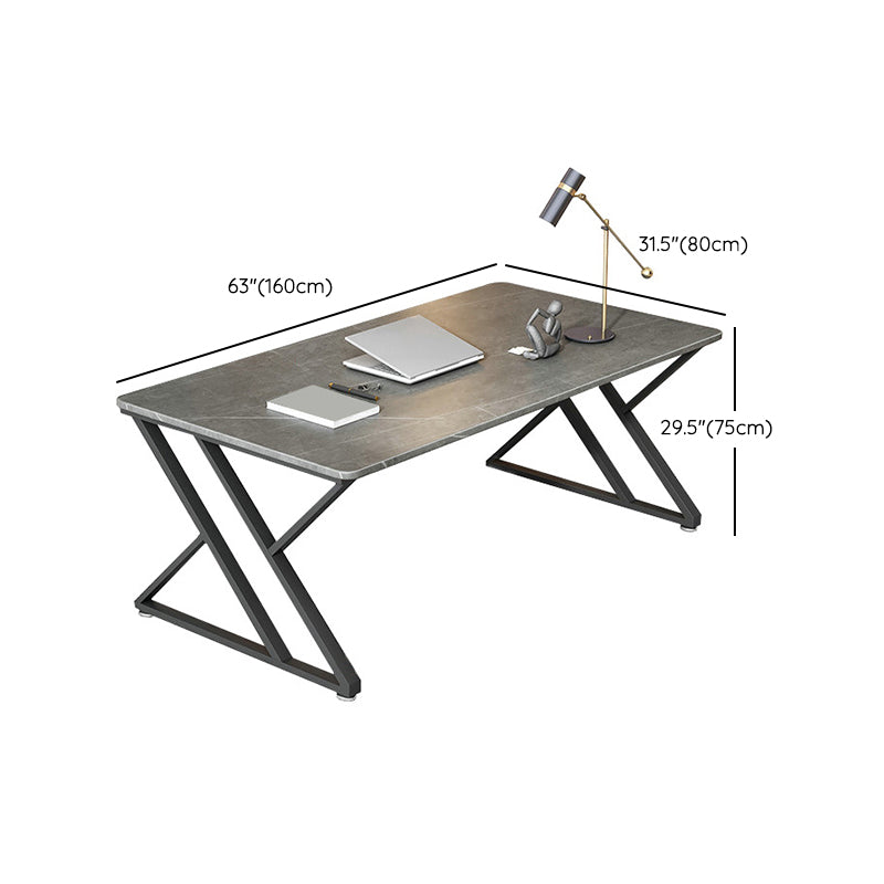 Rectangular Shaped Office Desk Reversible Grey Writing Desk for Office