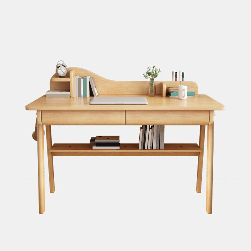 Rectangular Shaped Office Laptop Table Reversible in Natural Writing Desk With 1/2 Drawers