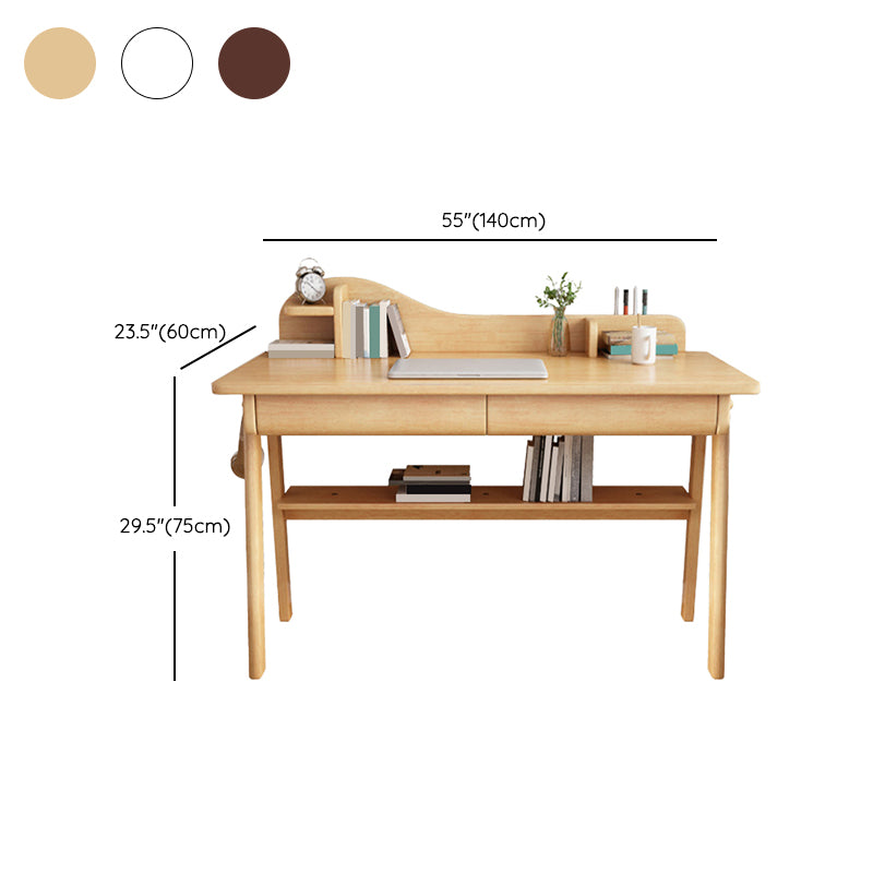 Rectangular Shaped Office Laptop Table Reversible in Natural Writing Desk With 1/2 Drawers