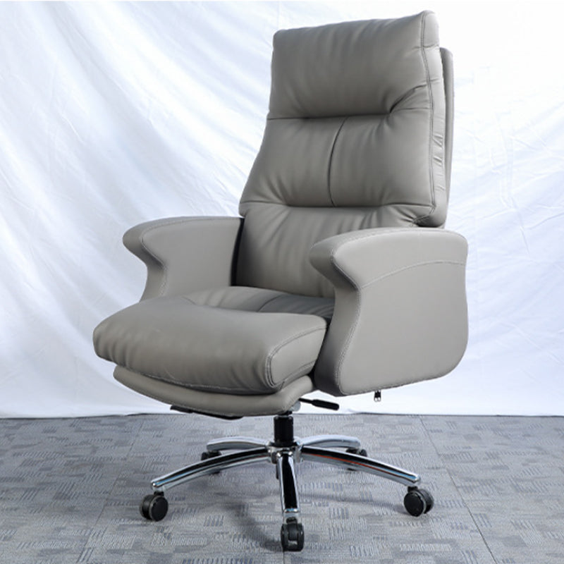 Contemporary Gray Leather Executive Chair Wheels Included Managers Chair for Office