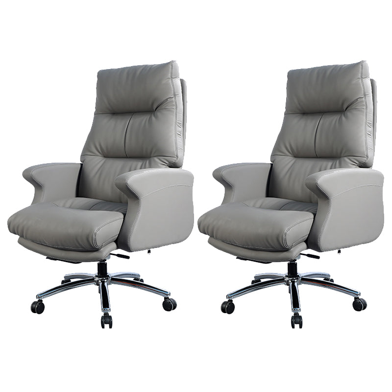 Contemporary Gray Leather Executive Chair Wheels Included Managers Chair for Office