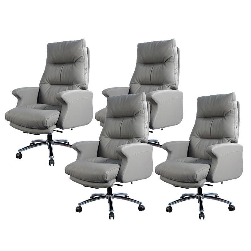 Contemporary Gray Leather Executive Chair Wheels Included Managers Chair for Office