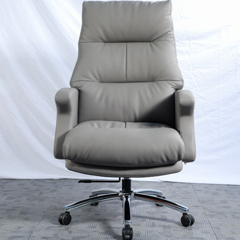 Contemporary Gray Leather Executive Chair Wheels Included Managers Chair for Office