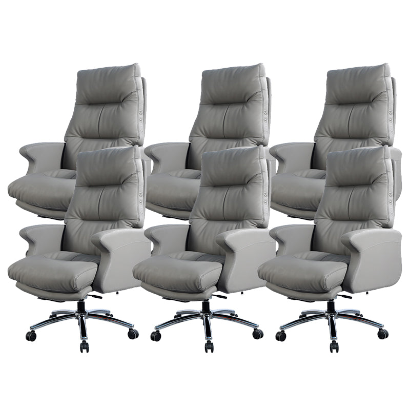 Contemporary Gray Leather Executive Chair Wheels Included Managers Chair for Office