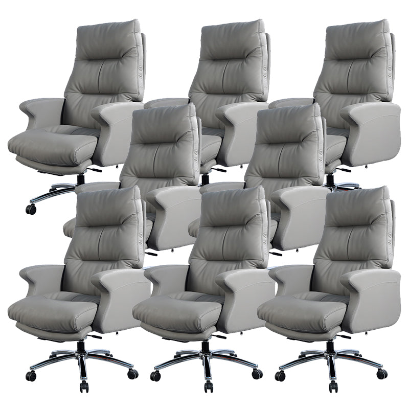 Contemporary Gray Leather Executive Chair Wheels Included Managers Chair for Office