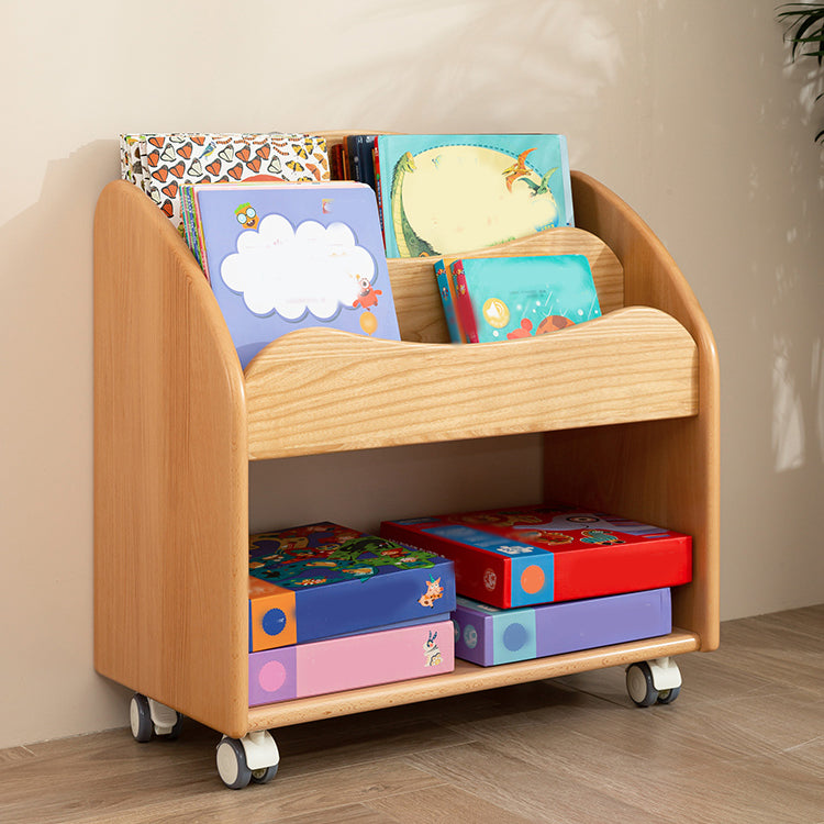 Nordic Book Display Solid Wood Freestanding Kids Book Display with Wheels