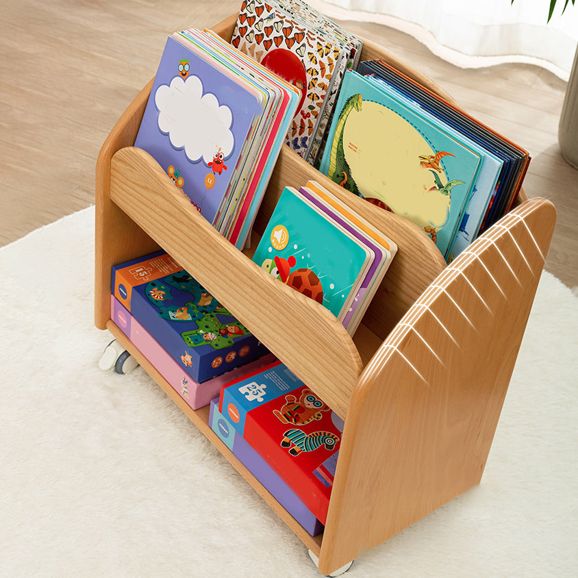 Nordic Book Display Solid Wood Freestanding Kids Book Display with Wheels