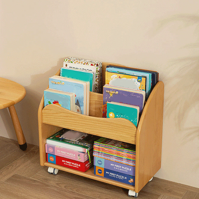 Nordic Book Display Solid Wood Freestanding Kids Book Display with Wheels