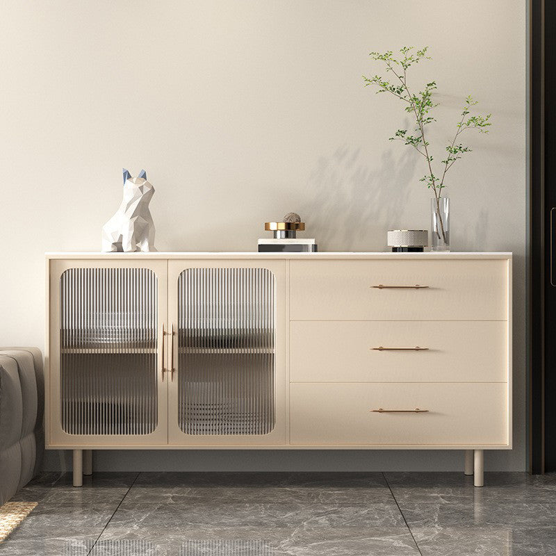 Stone Credenza Contemporary Style Server with Drawers and Cabinets