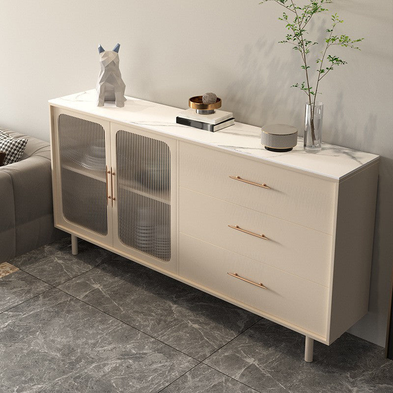 Stone Credenza Contemporary Style Server with Drawers and Cabinets