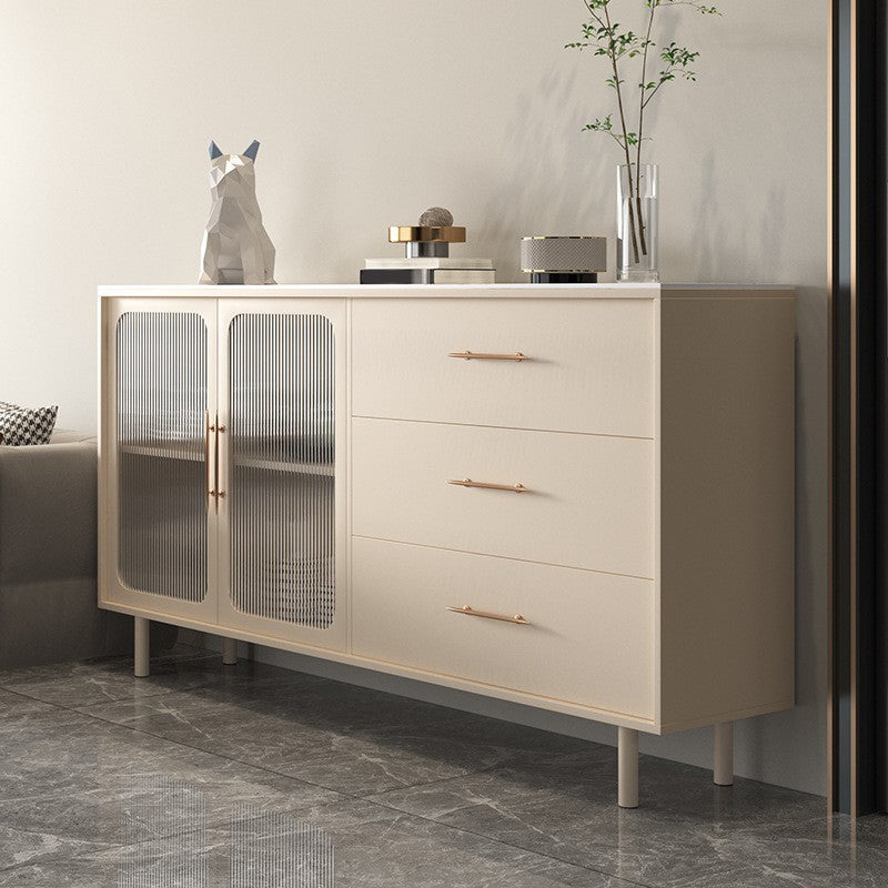 Stone Credenza Contemporary Style Server with Drawers and Cabinets