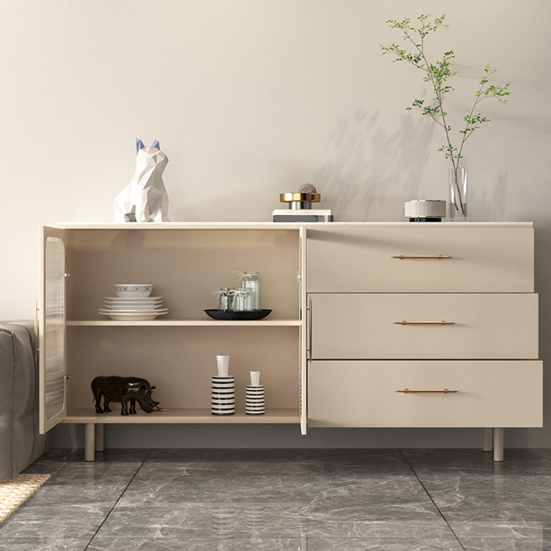 Stone Credenza Contemporary Style Server with Drawers and Cabinets