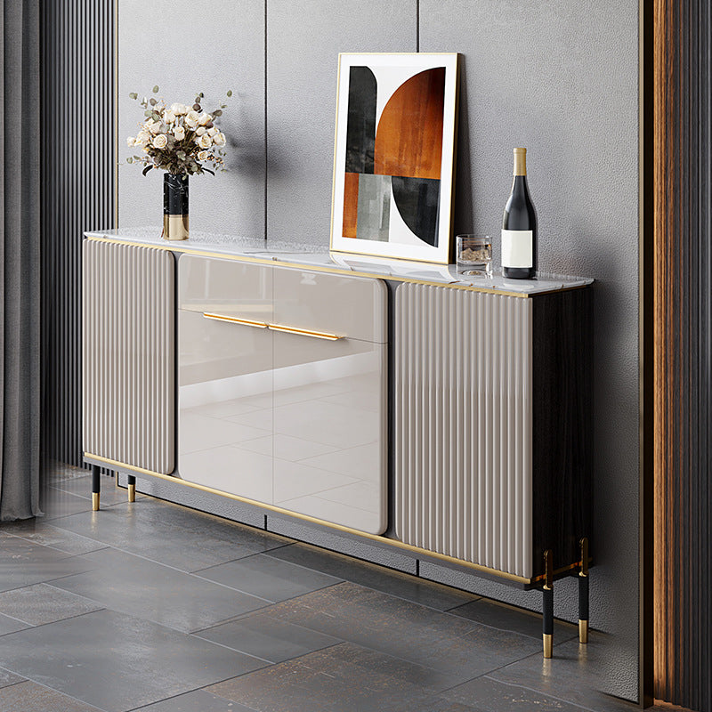 Stone Credenza Contemporary Style Adjustable Shelving Server with Cabinets and Drawers