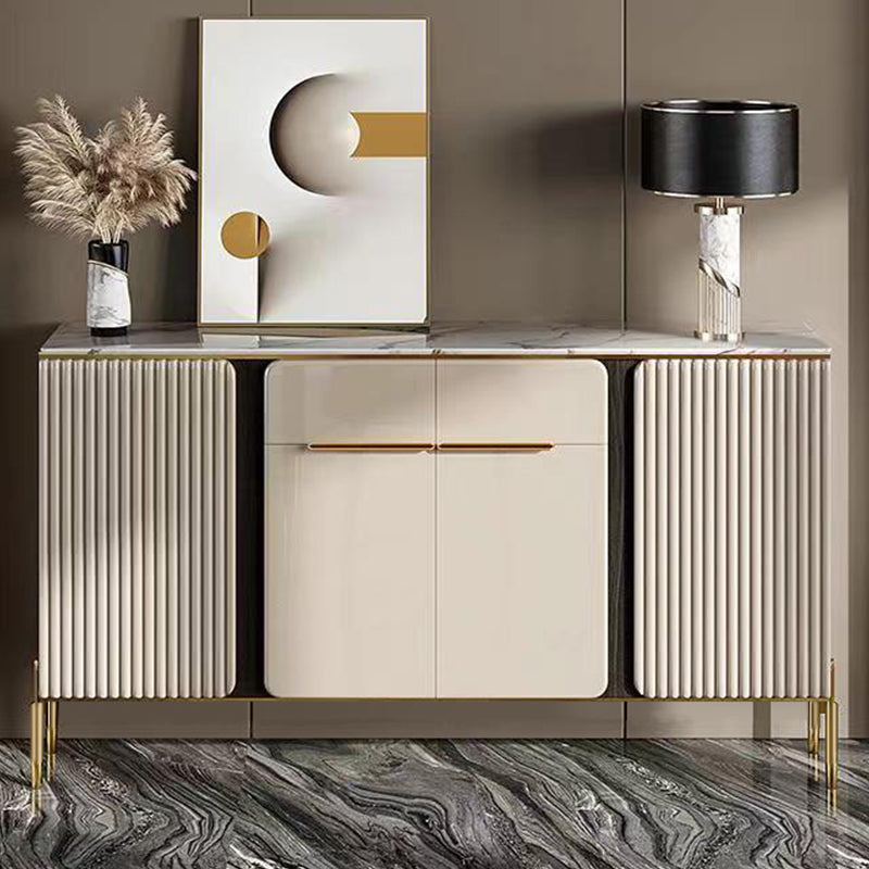 Stone Credenza Contemporary Style Adjustable Shelving Server with Cabinets and Drawers