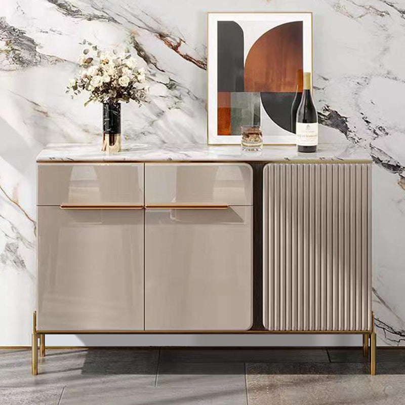 Stone Credenza Contemporary Style Adjustable Shelving Server with Cabinets and Drawers