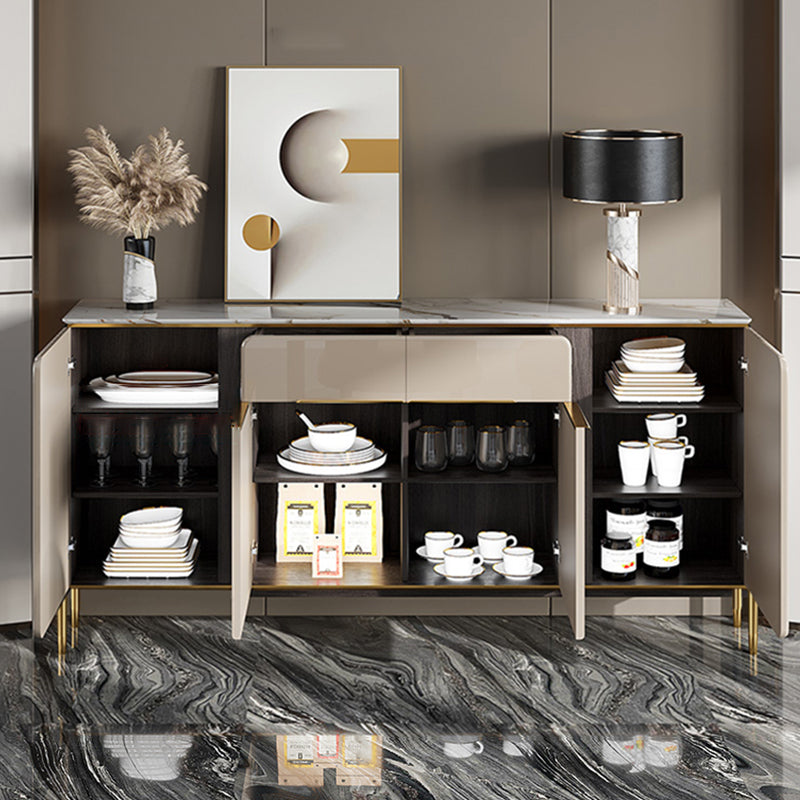 Stone Credenza Contemporary Style Adjustable Shelving Server with Cabinets and Drawers