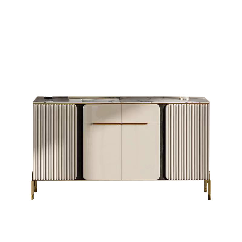 Stone Credenza Contemporary Style Adjustable Shelving Server with Cabinets and Drawers