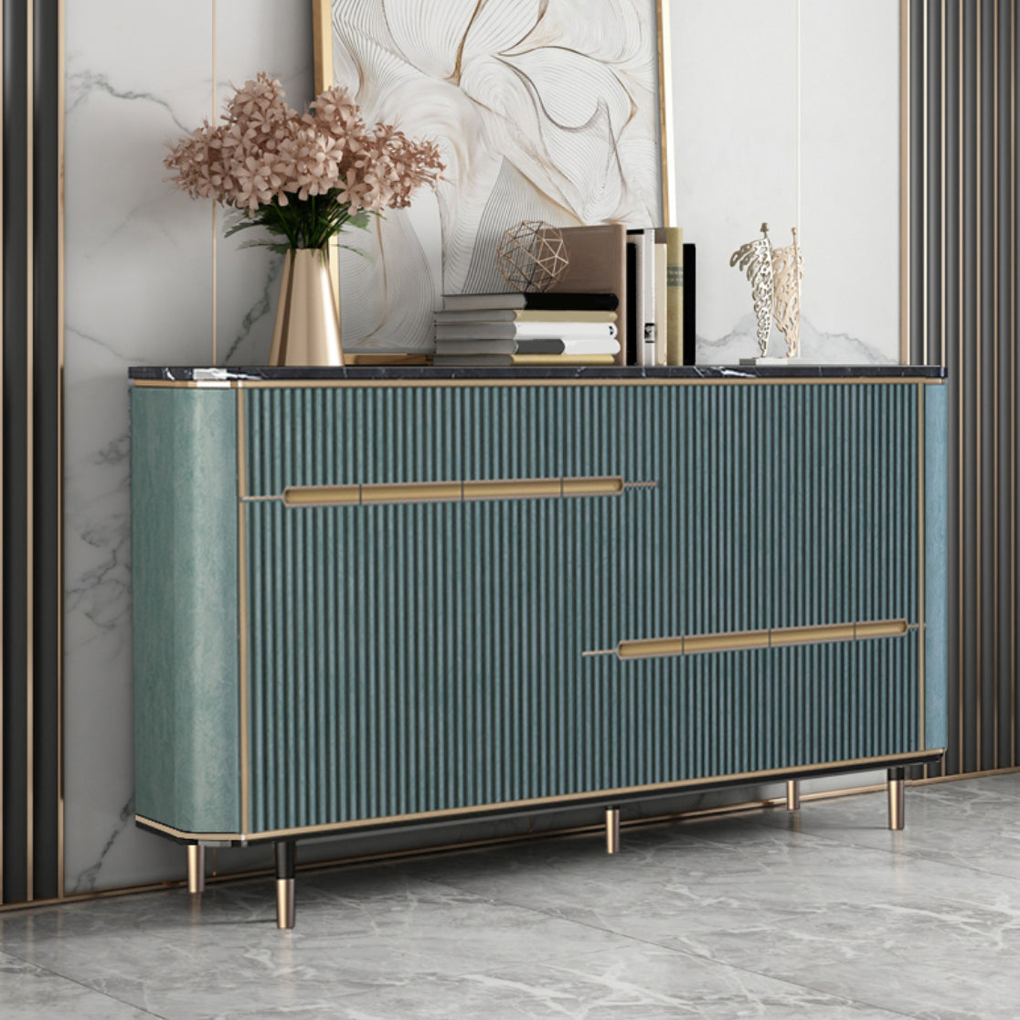 Stone Credenza Modern and Contemporary Buffet Server with Cabinets