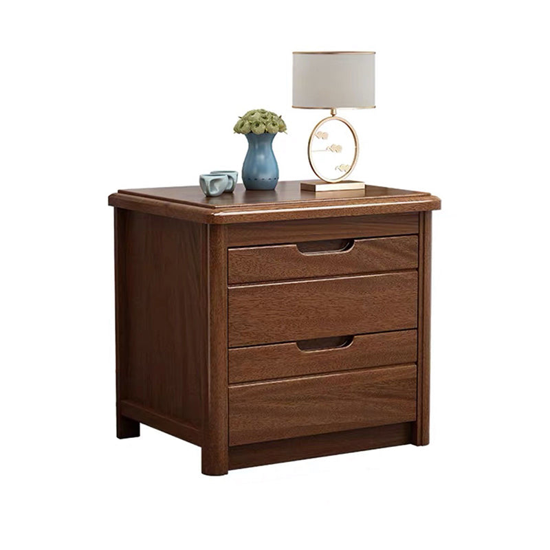 2 - Drawer Contemporary Accent Table Nightstand Walnut Wood Bed Nightstand