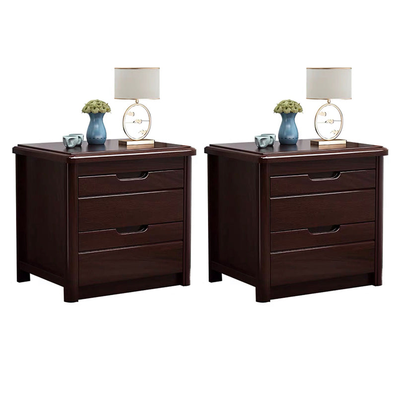 2 - Drawer Contemporary Accent Table Nightstand Walnut Wood Bed Nightstand