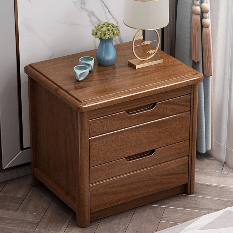 2 - Drawer Contemporary Accent Table Nightstand Walnut Wood Bed Nightstand