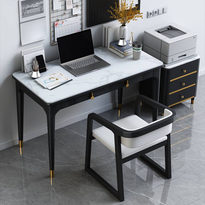 Glam Stone Office Desk Rectangular Black Writing Desk for Office