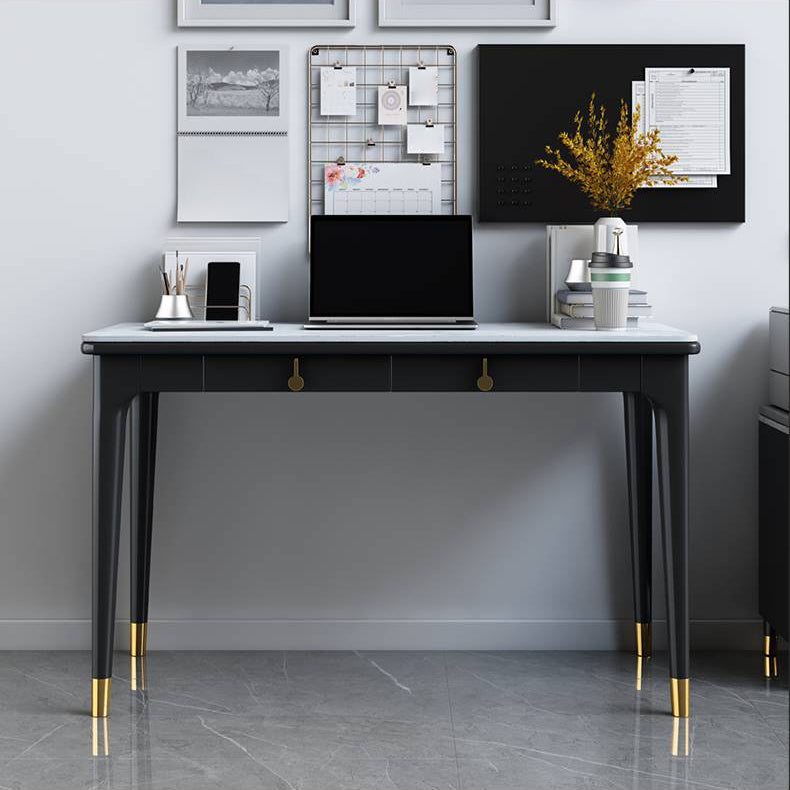 Glam Stone Office Desk Rectangular Black Writing Desk for Office