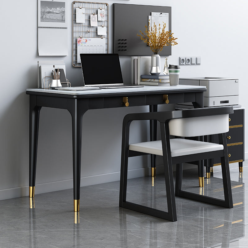 Glam Stone Office Desk Rectangular Black Writing Desk for Office