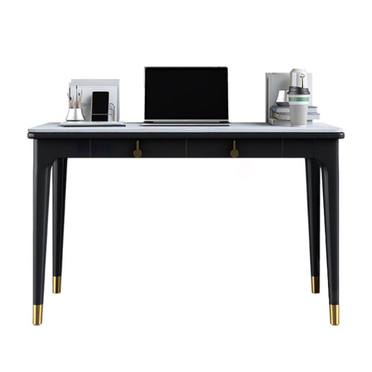 Glam Stone Office Desk Rectangular Black Writing Desk for Office