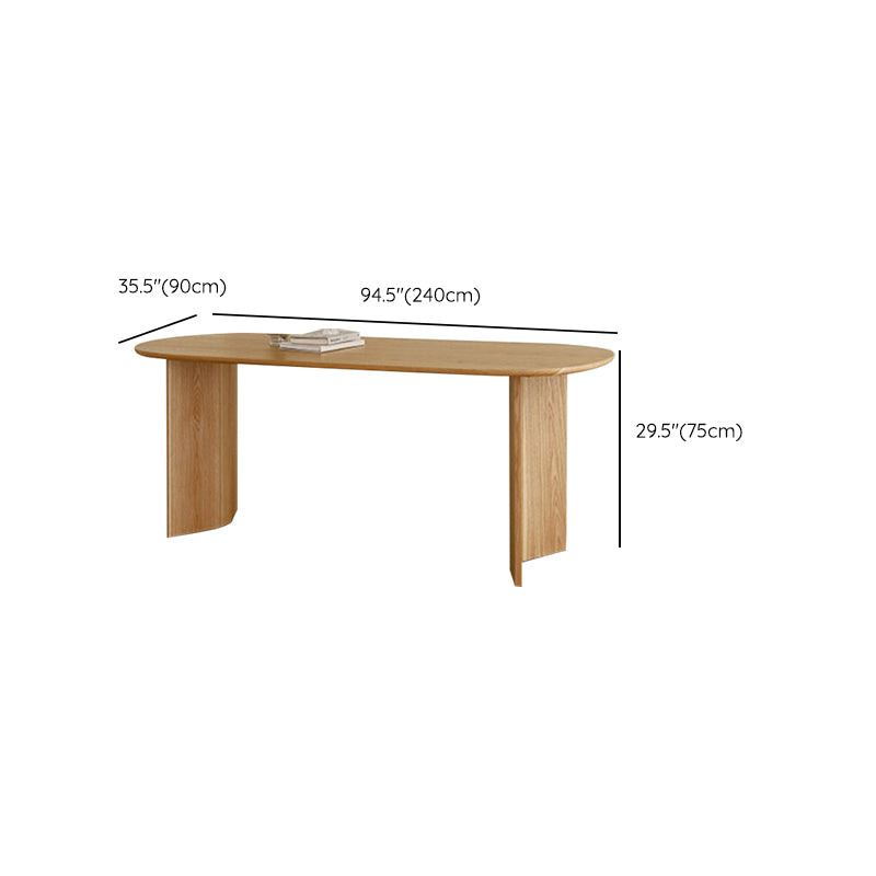 Oval Shaped Wood Office Desk Natural Color Writing Desk for Home