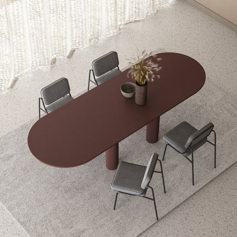 Oval Shaped Wood Office Desk Brown Writing Desk for Office Home