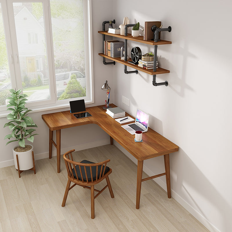 Contemporary Pine Office Desk L-Shape Writing Desk for Bedroom