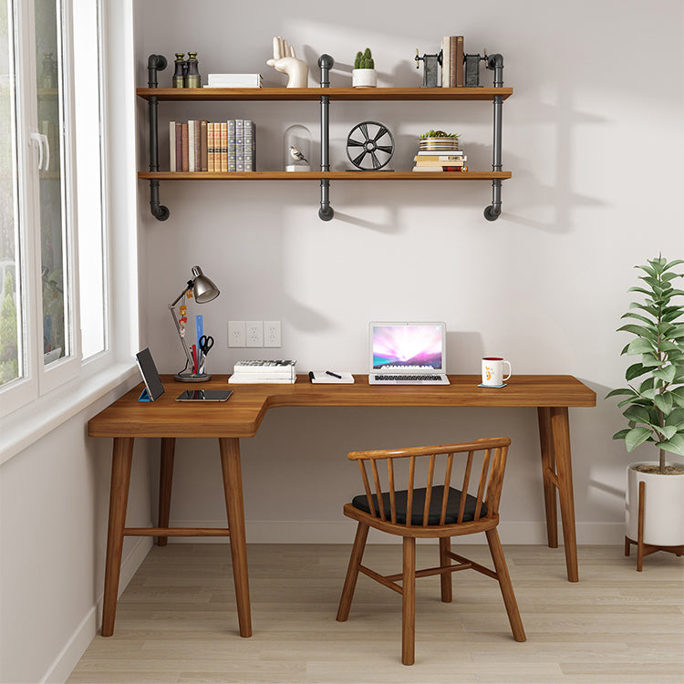 Contemporary Pine Office Desk L-Shape Writing Desk for Bedroom