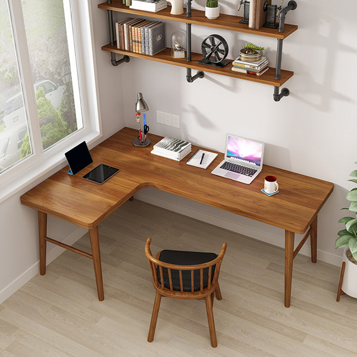 Contemporary Pine Office Desk L-Shape Writing Desk for Bedroom