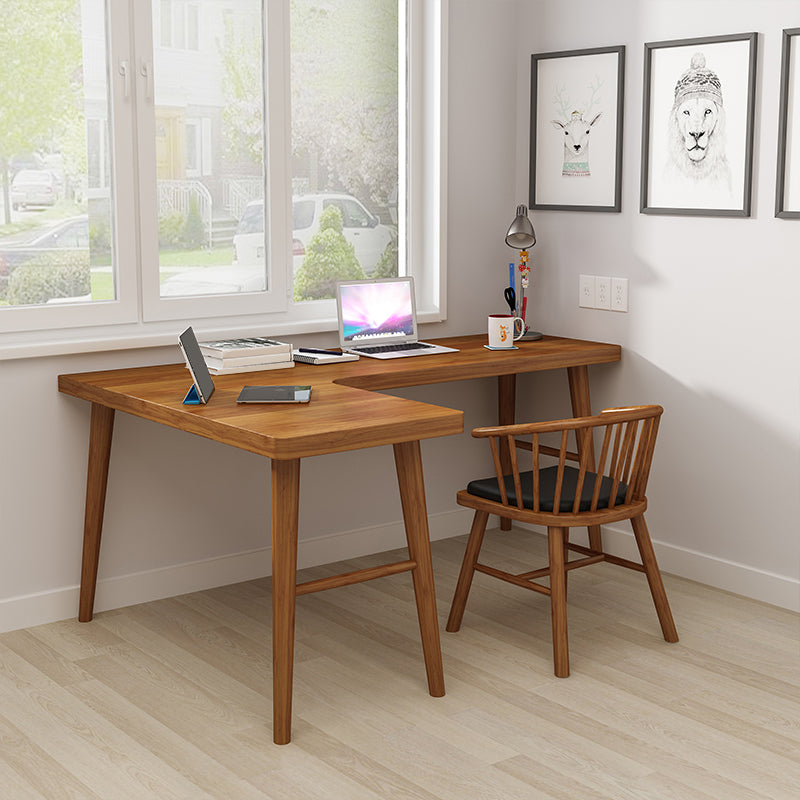 Contemporary Pine Office Desk L-Shape Writing Desk for Bedroom