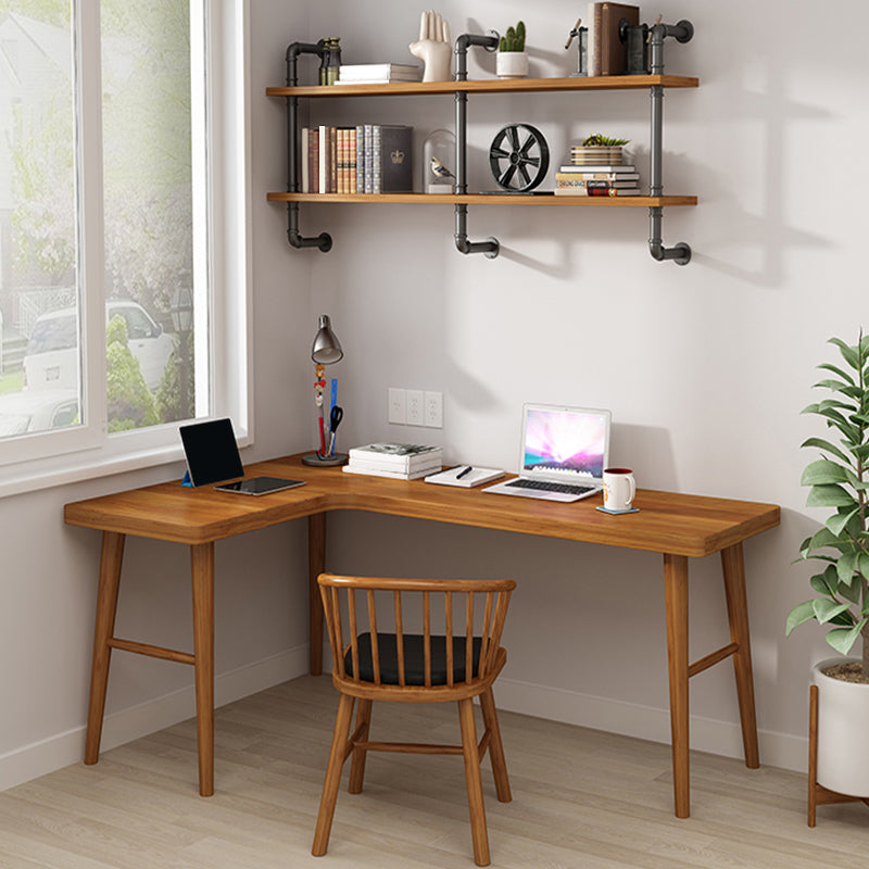 Contemporary Pine Office Desk L-Shape Writing Desk for Bedroom