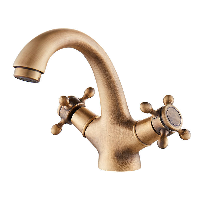 Glam Vanity Sink Faucet Brass Cross Handles Low Arc Bathroom Sink Faucet