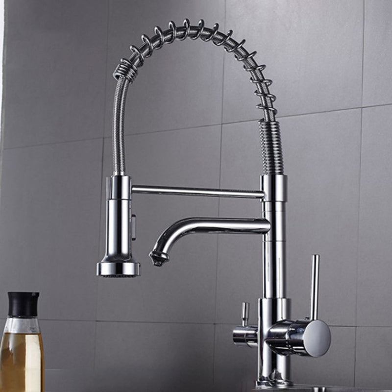 Modern Faucet Spring Swivel Drop down Lever Handle High Arc Kitchen Faucet