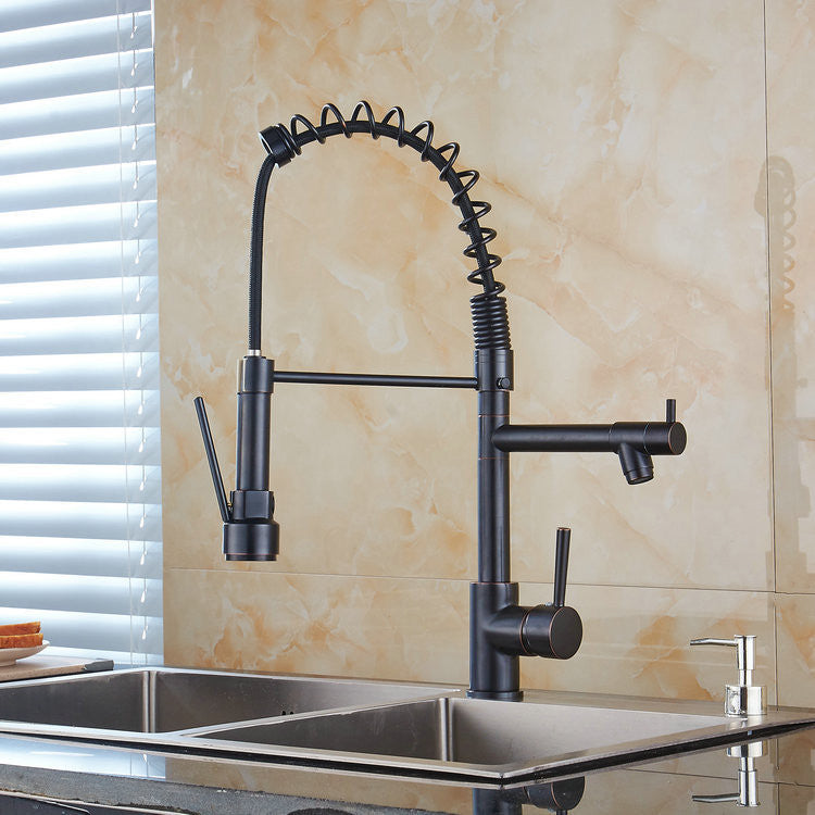 Modern Faucet Spring Swivel Drop down Lever Handle High Arc Kitchen Faucet