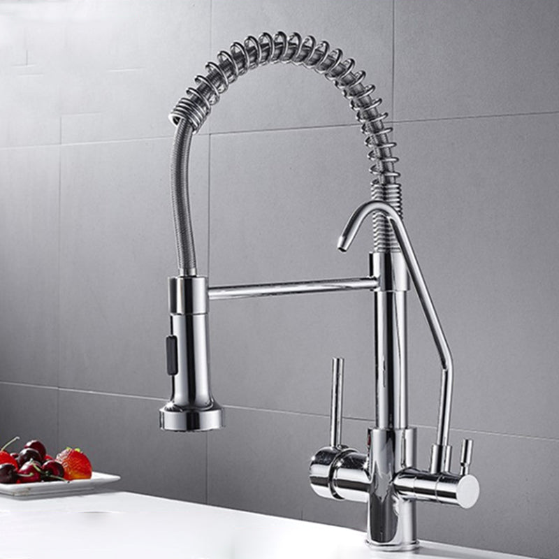 Modern Faucet Spring Swivel Drop down Lever Handle High Arc Kitchen Faucet