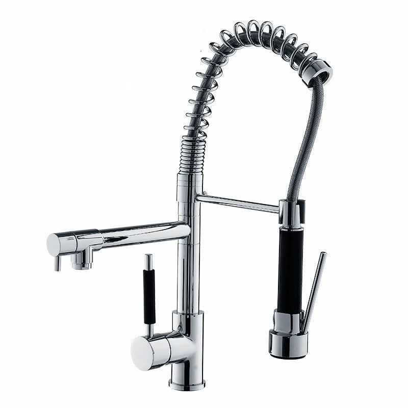 Modern Faucet Spring Swivel Drop down Lever Handle High Arc Kitchen Faucet