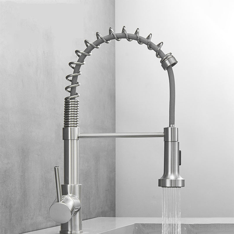 Modern Faucet Spring Swivel Drop down Lever Handle High Arc Kitchen Faucet