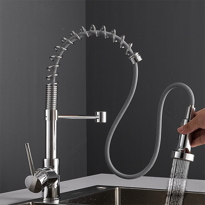 Modern Faucet Spring Swivel Drop down Lever Handle High Arc Kitchen Faucet