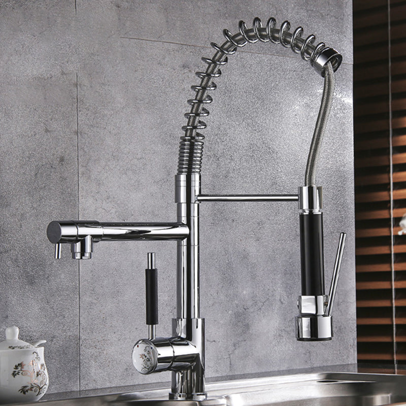 Modern Faucet Spring Swivel Drop down Lever Handle High Arc Kitchen Faucet