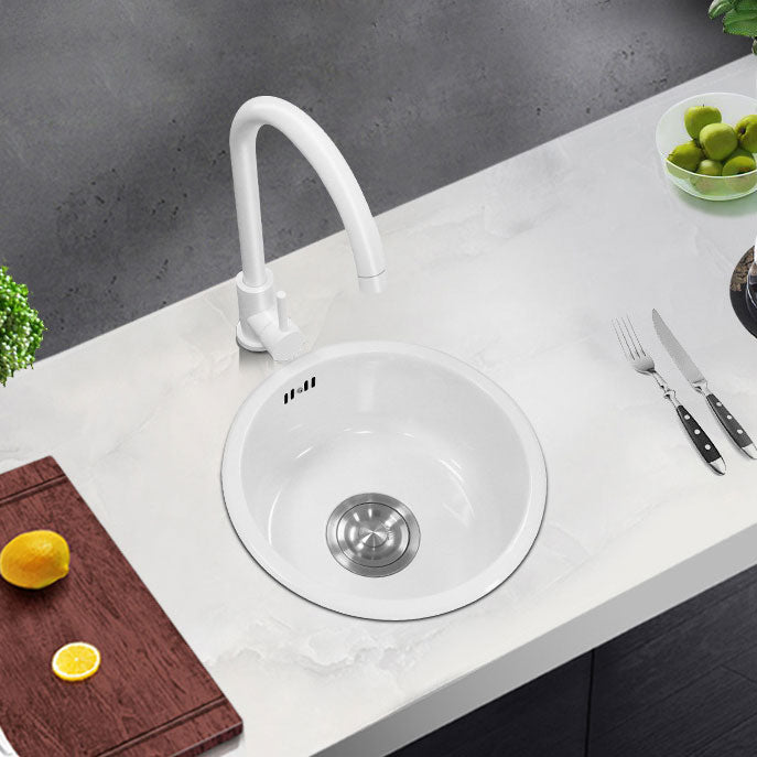 Basic Bar Sink Stainless Steel Round White Kitchen Sink with Faucet