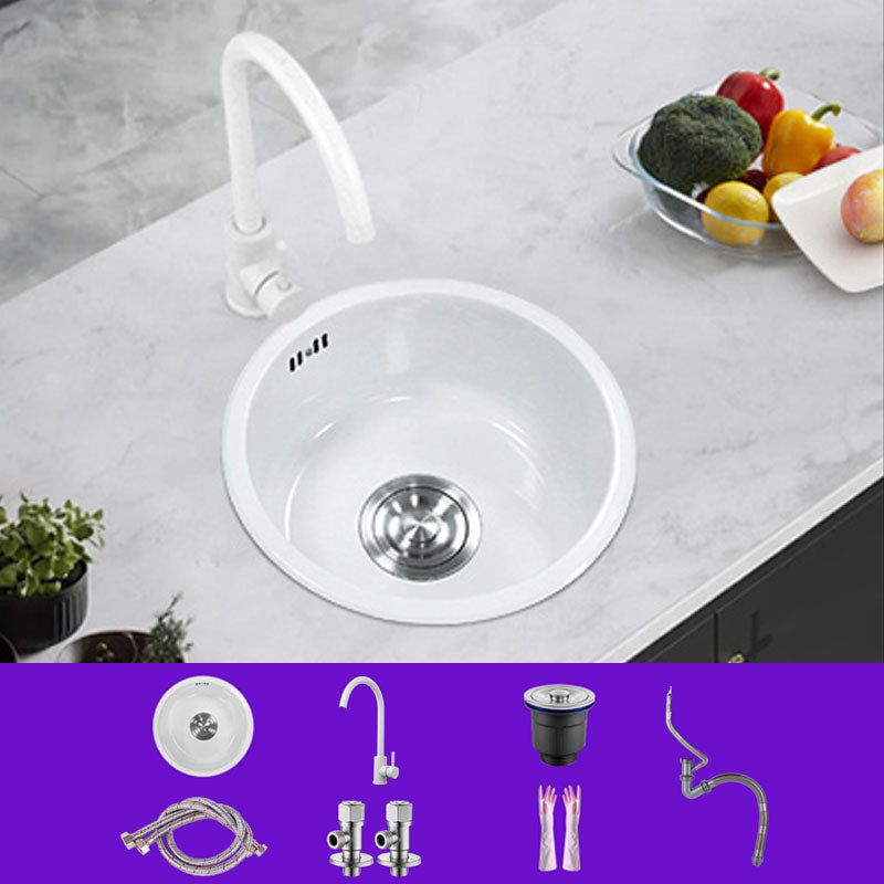 Basic Bar Sink Stainless Steel Round White Kitchen Sink with Faucet